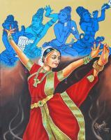 Modern - Bharathanatyam  A Mystic Communion With God - Oil On Canvas