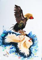 Modern - Cock Fighting - Oil On Canvas